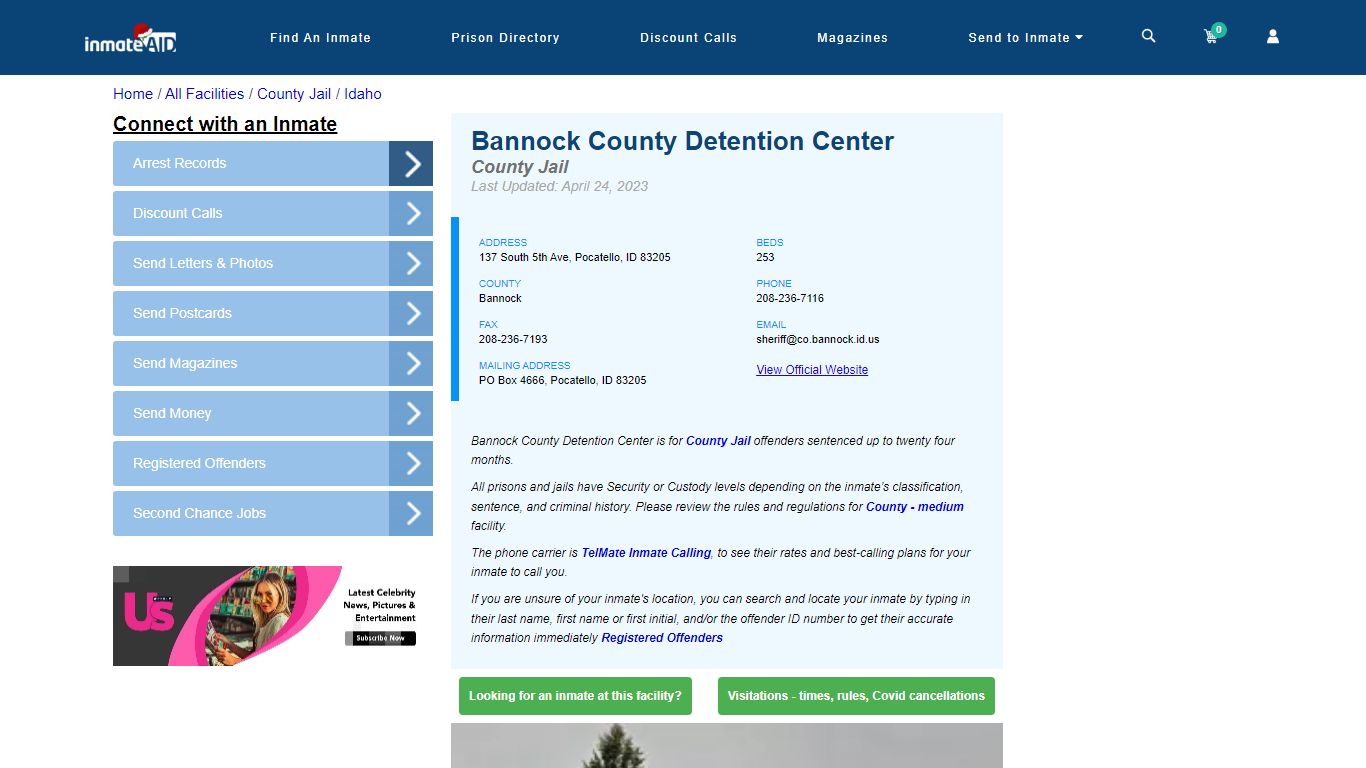 Bannock County Detention Center - Inmate Locator - Pocatello, ID